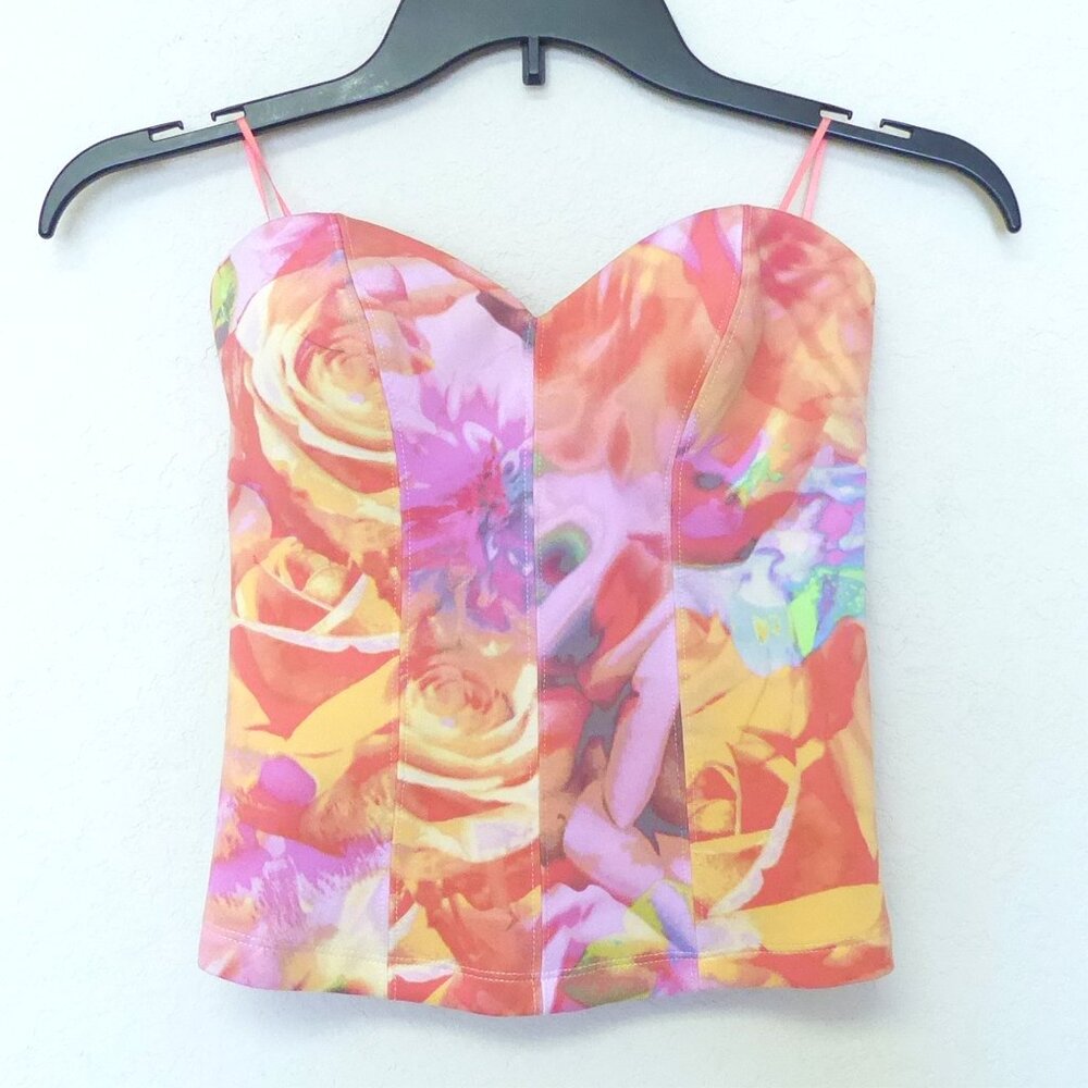 NEW with tags Guess floral neoprene printed sweetheart bustier top size XS